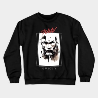 Warrior Man Wild Nature Free Spirit Art Brush Painting Crewneck Sweatshirt